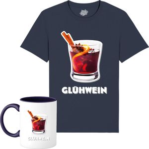 Gluwein - Foute kersttrui kerstcadeau - Dames / Heren / Unisex Kleding - Grappige Kerst en Oud en Nieuw Drank Outfit - T-Shirt met mok - Unisex - Navy Blauw - Maat 4XL