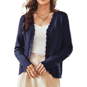 Dames Zomer Casual Gebreid Vest - Lange Mouwen en Uitgehold Ontwerp