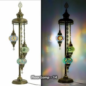Mozaïek Lamp - Oosterse Lamp - Turkse Lamp - Vloerlamp - Staande Lamp - Marokkaanse Lamp - Ø ca.15 cm  - Hoogte ca.85 cm - 3 Bollen - Handgemaakt - Authentiek - Multi Kleur