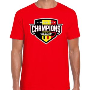 We are the champions Belgie t-shirt met schild embleem in de kleuren van de Belgische vlag - rood - heren - Belgie supporter / Belgsich elftal fan shirt / EK / WK / kleding S