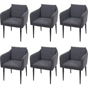 Set van 6 eetkamerstoel MCW-H93, keukenstoel fauteuil stoel ~ stof/textiel donkergrijs