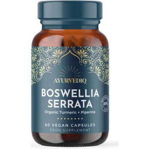 Boswellia Serrata Capsules met Kurkuma & Zwarte Peper Extract Bio Organic Frankincense Wierook Extract Veganistisch Ayurvediq Wellness 60 stuks