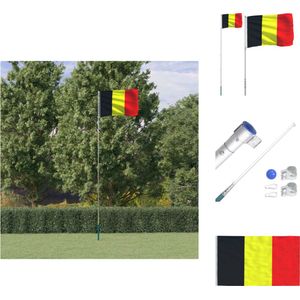 vidaXL Vlaggenset - Belgische vlag - 90 x 150 cm - Duurzaam polyester - Aluminium vlaggenmast - Verstelbare hoogte - Vlag
