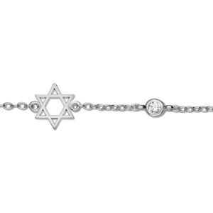 New Bling 9NB 0527 Zilveren Armband Dames - Zirkonia - Davidster - 16,5+3cm - Zilverkleurig