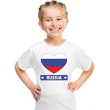 Rusland kinder t-shirt met Russische vlag in hart wit jongens en meisjes 158/164