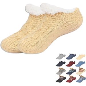 Sokken - Warme wintersokken - Pantoffelsokken - Slaapsokken- Loungesokken -Pluche pantoffelsokken voor dames met handvatten - Winter - Dikke warme sokken - Comfortabel en antislip - Dames - Kerstcadeaus - Comfortabele vakantiecadeaus -lichtgeel