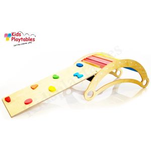 KPW Houten Montessori klimboog met glijbaan | Waldorf rocker | Pikler schommel peuters | Balanceerbord | Klimbord | schommelboot | klimrek kinderen