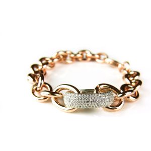 Armband in zilver roosgoud vergulde schakels en cubic zirconia