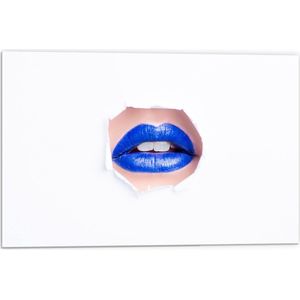 Forex - Blauwe Lip door Wit Doek - 60x40cm Foto op Forex