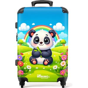 NoBoringSuitcases.com® - Kinderkoffer groot - Kindertrolley koffer - Catroon van een panda voor regenboog - Rolkoffer lichtgewicht - Reiskoffer met 4 wielen - Grote trolley XL - 20 kg bagage