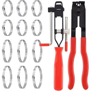 Thelau - 14-delige auto asmanchet gereedschap set met oorklemtang, 2 stuks klemtang en 12 verstelbare slangklemmen