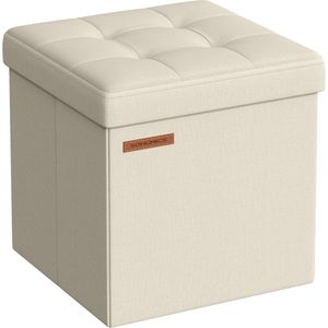Opbergpoef, opvouwbare kleine voetenbank, 11,8 inch voetenbankje, kubusvormige poef met opbergruimte, belastbaar tot 130 kg, voor woonkamer, slaapkamer, slaapzaal, crèmewit