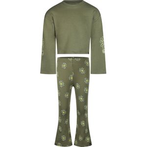 Koko Noko Meisjes set: Shirt en Flared Broek Fowers Army Green maat 134