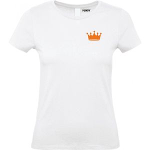 Dames t-shirt Kroontje Klein Oranje | Koningsdag kleding | Oranje Shirt | Wit Dames | maat XXL