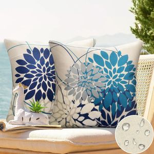 Dahlia Kussensloop - Minimalistische stijl - 1 stuk - Marineblauw/wit/grijs - Waterdichte linnen stof - 40 x 40 cm