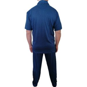Heren - Pyjama - 2 Delig - Kleur Marineblauw - Korte Mouwen - Lange Broek - Knopen - Maat XL - Cadeau - Kerst