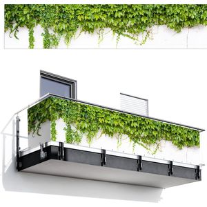 Balkonscherm 500x110 cm - Balkonposter Klimop - Groene bladeren - Muur - Wit - Balkon scherm decoratie - Balkonschermen - Balkondoek zonnescherm