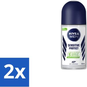 2 x Nivea - Men - Deodorant - Roller - Sensitive Protect - 50 ml - NIVEA MEN Deodorant - Deodorant Roller - Gevoelige Huid - 48 Uur Bescherming - Alcoholvrije Deodorant