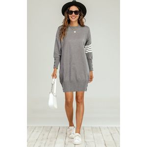 Gebreide tuniekjurk met witte streep in grijs