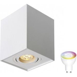 Spectrum - LED plafondspot - Cube vierkant - Wit - met GU10 fitting - kantelbaar - excl. LED spot