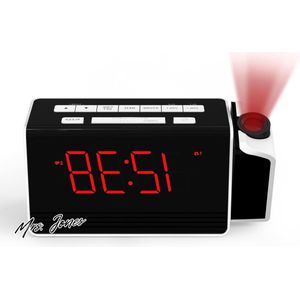 Mrs. Jones Projectiewekker voor slaapkamer 180° draaibare projector FM-radio helderheidsdimmer dubbel alarm snooze 12/24 uur .