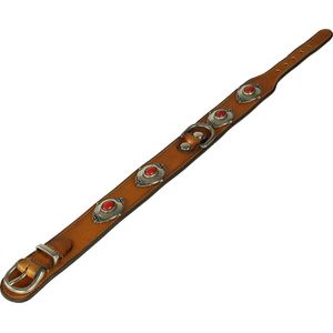 Dutchiz Treasure Cognac Luxe Leren Halsband belegd met bruine stenen voor de hond maat S 48 cm in NL handgemaakt
