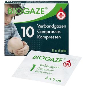 BIOGAZE Verbandgazen 5 x 5 cm, 2x 10 stuks