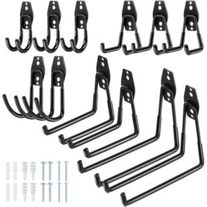 Heavy Duty Garage Haken - Gereedschap Opslag - 12 stuks - Zwart - Staal