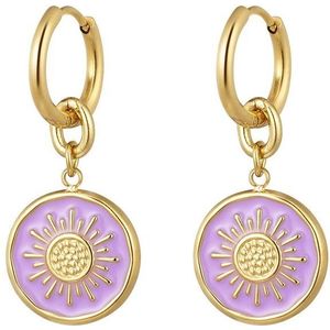 oorbellen met lila bedel met zon - earrings with lila beds - stainless steel - rvs - kleur goud - gold - nikkelfree- moederdag cadeau idee - kerst kado tip - zon -