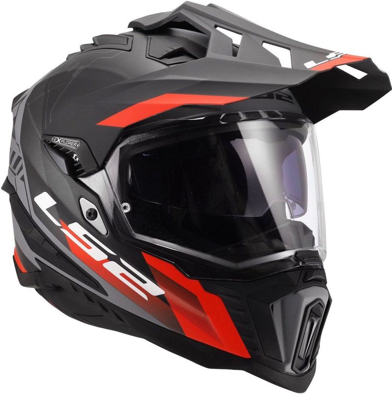 LS2 MX701 Explorer Adventure helm Hexa mat zwart rood grijs XXXL