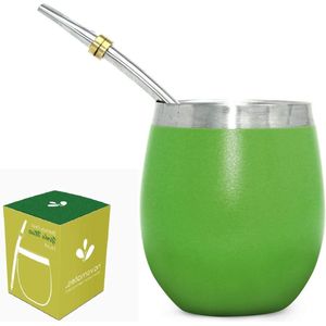 Yerba Mate Gourd Set - Beste Yerba Mate Kit - Novomates - RVS Yerba Mate Cup met RVS Mate Bombilla - 237ml Groen Yerba Mate Cup