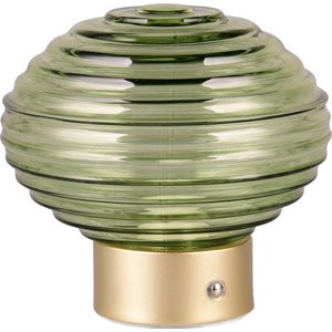 LED Tafellamp - Torna Rali - 1.5W - Warm Wit 3000K - Oplaadbare batterijen - Ovaal - Mat Messing - Metaal - Groen - Glas