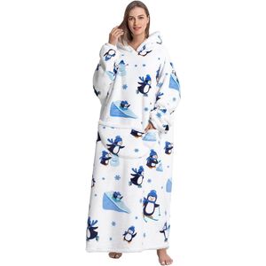 Oversized hoodie-deken met mouwen - voor dames en heren - sherpa - behaaglijke dekentrui - XXL dekenhoodie - knuffelhoodie - pinguïn