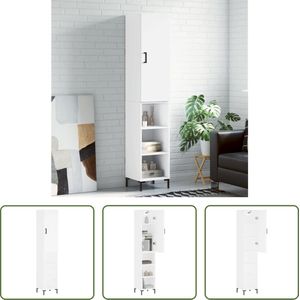 The Living Store Hoge Kast - Wit - 180 cm - Duurzaam - Voldoende opbergruimte - Praktische deur - Metalen voeten - Montage vereist