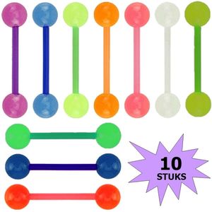 Fako Bijoux® - Tongpiercing - ""Glow in the Dark"" - Bioplast - 10 Stuks
