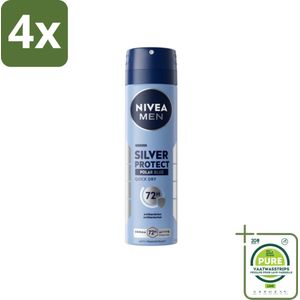 Nivea - Men - Deodorant - Spray - Silver Protect Polar Blue - 150 ml - Voordeelverpakking - 4 stuks - NIVEA MEN deodorant - Antitranspirant