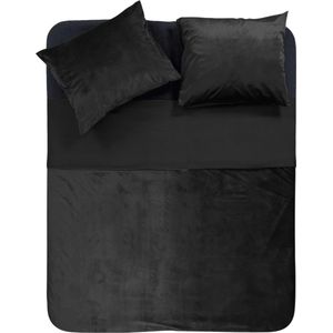 Fluweel zachte velvet dekbedovertrek uni zwart - 140x200/220 (eenpersoons) - super fijn slapen - luxe uitstraling - luxe kwaliteit - met handige drukknopen
