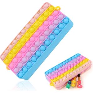 Pop Etui, Siliconen Fidget Potlood Box Bubble Etui met Siliconen Potlood Caps en Verstelbare Riem Stress Reliever Pen Pouch Cosmetische Tas voor Kinderen Volwassenen Rood Oranje, Roze Geel, Modern design