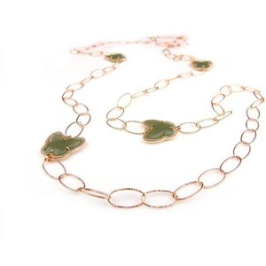 Zilveren halsketting halssnoer collier roos goud verguld Model Butterfly met groene stenen