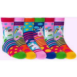 Kindersokken | grappige sokken | vrolijke sokken | happy socks printjes | per 6 paar | thema: vrolijke eenhoorns