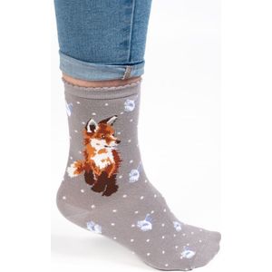 Wrendale sokken - Vos (grijs) - 'Born to be Wild' Fox socks