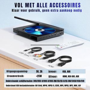 RWB® DVD Speler met HDMI - DVD Speler - Mini DVD Speler - 1080P Full HD - Compact