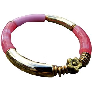 2 Love it Rosey - Armband - Elastisch - Polsmaat 17 - 20 cm - Tube kralen