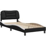 vidaXL - Bedframe - met - hoofdbord - kunstleer - zwart - en - wit - 90x200 - cm