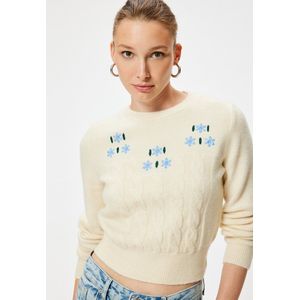 Ronde kraag geborduurd Sweater