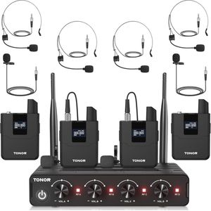 Draadloze Microfoonset met 4 Bodypacks en Lavaliers voor Karaoke en DJ