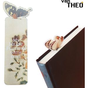 van Theo® Boekenlegger Vlinder & Bloem – Bladwijzer - Bookmark – Kaartje – Classic Bruin - Kleine Cadeautjes