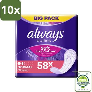 10 x Always - Inlegkruisjes - Normal - Zacht - 58 Inlegkruisjes - Grootverpakking - Inlegkruisjes - Always Inlegkruisjes - Inlegkruisjes Normaal - Inlegkruisjes Zacht - Maandverband