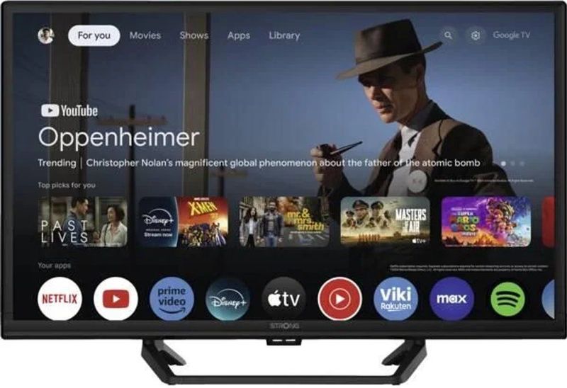 STRONG - TV 24” (60 cm) HD SRT24HG4723C Smart Google TV - 12V Ideaal Caravan, camping, boot - Geïntegreerde drievoudige tuner - 2 HDMI-poorten (1 ARC) + 1 USB-poort + Mini-AV + Antenne/Sat-aansluiting - Zwart