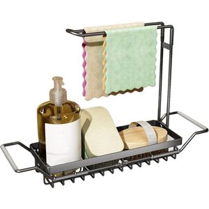 URBANKR8 - Telescopische spoelbakhouder, spoelbak-organizer, sponshouder, roestvrij staal, telescopische wastafel-organizer, keuken, uitbreidbare opbergmandhouder met washandhouder